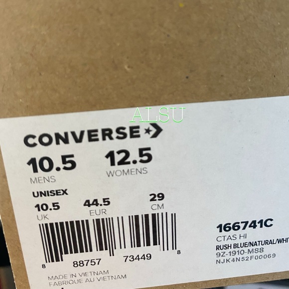 🌿Sale🌿 Converse Ctas High Canvas Rush Blue Men’s Size 9 10 Sneakers 166741C - Picture 10 of 10